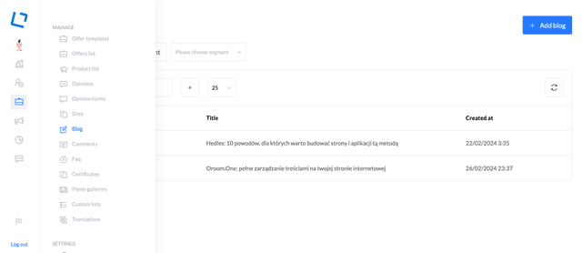 CMS Area in Oroom.One: comprehensive content management